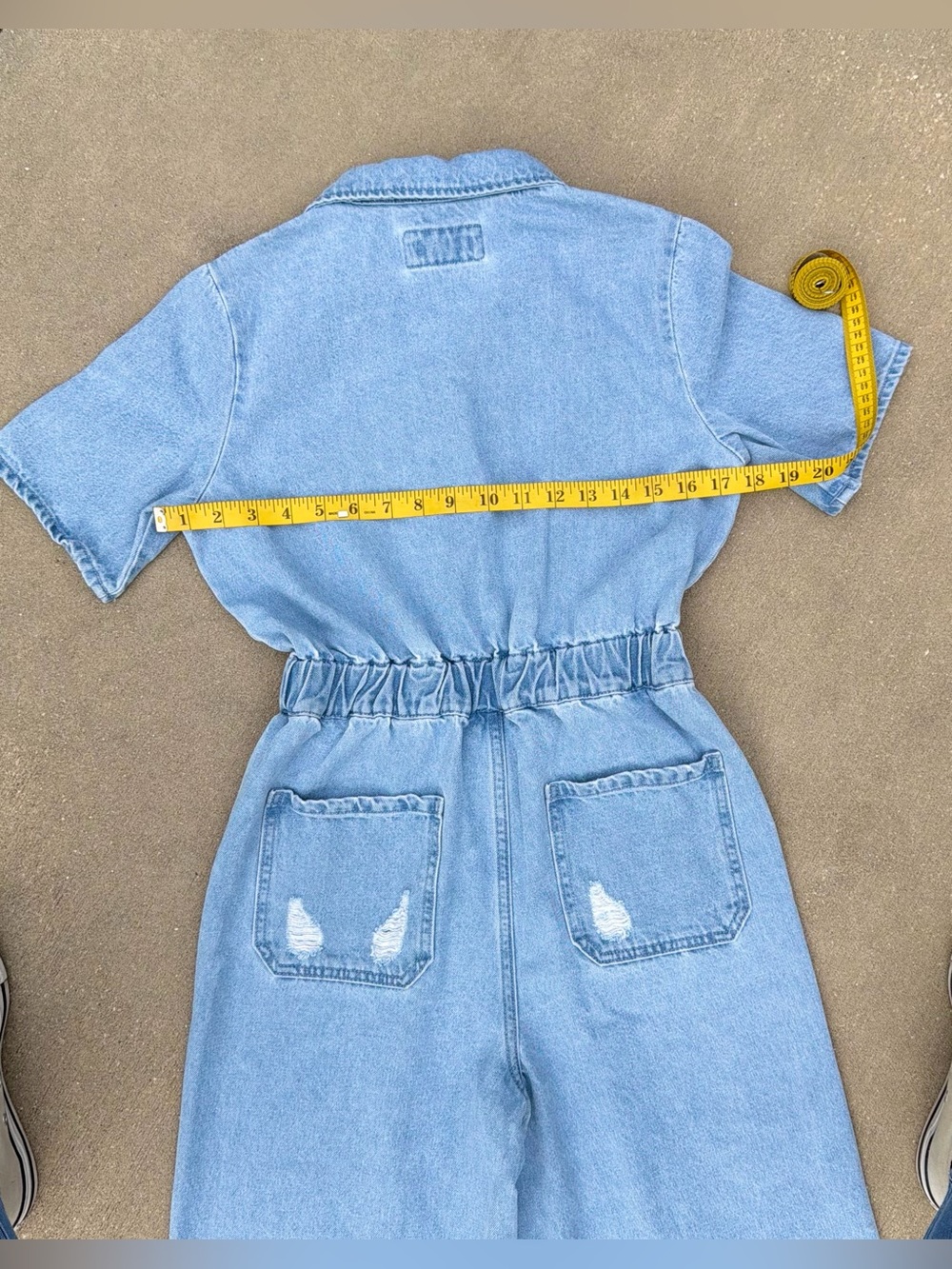 Forever 21 Light Blue Wide-Leg Button Front Short Sleeve Denim Jumpsuit Y2K XS - Picture 14 of 14